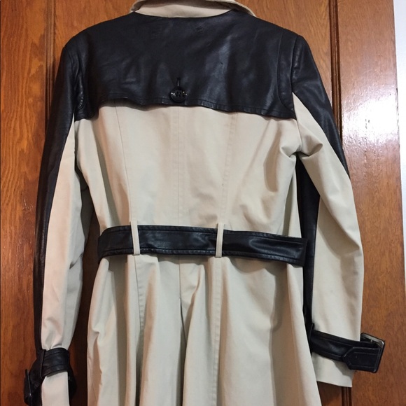 2 Tone black Tan Long Trench coat - Picture 2 of 2